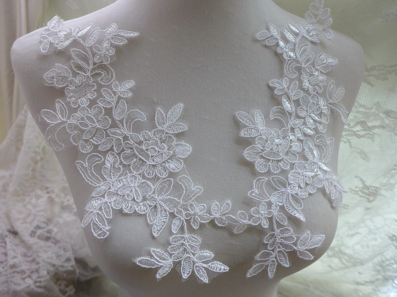 Alencon Lace Wedding Lace Appliques Pair in Ivory for Bridal Hair ...