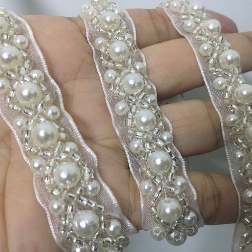 Beaded Lace Trim in Ivory Pearl Beaded Lace Trim Beading Etsy