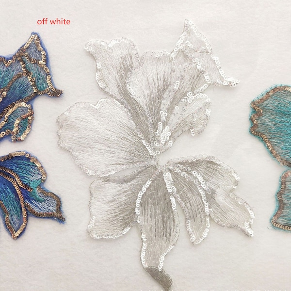 Sequins Leaf Patch, Embroidered Organza Leaf Lace Patch, Leaf Applique Patch for Bridal, Headpiece, Sashes, Costume Design