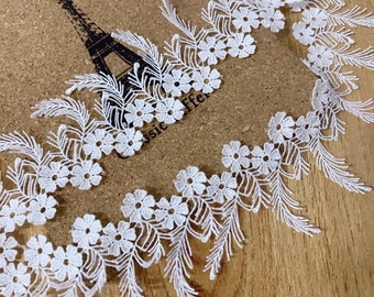 White Venice Lace Trim, White Floral Tassel Fringe Trim Lace for Applique, Veils, Wedding Decor, Lace Choker