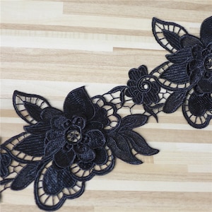 Black Venice Lace Trim, Flower Lace Trim, Hollowed Out Flower Lace, Crocheted Floral Lace Trim By The Yard
