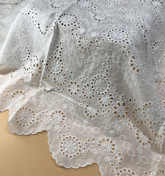 Eyelet Fabric by the Yard, 100% Cotton Lace Fabric, off White