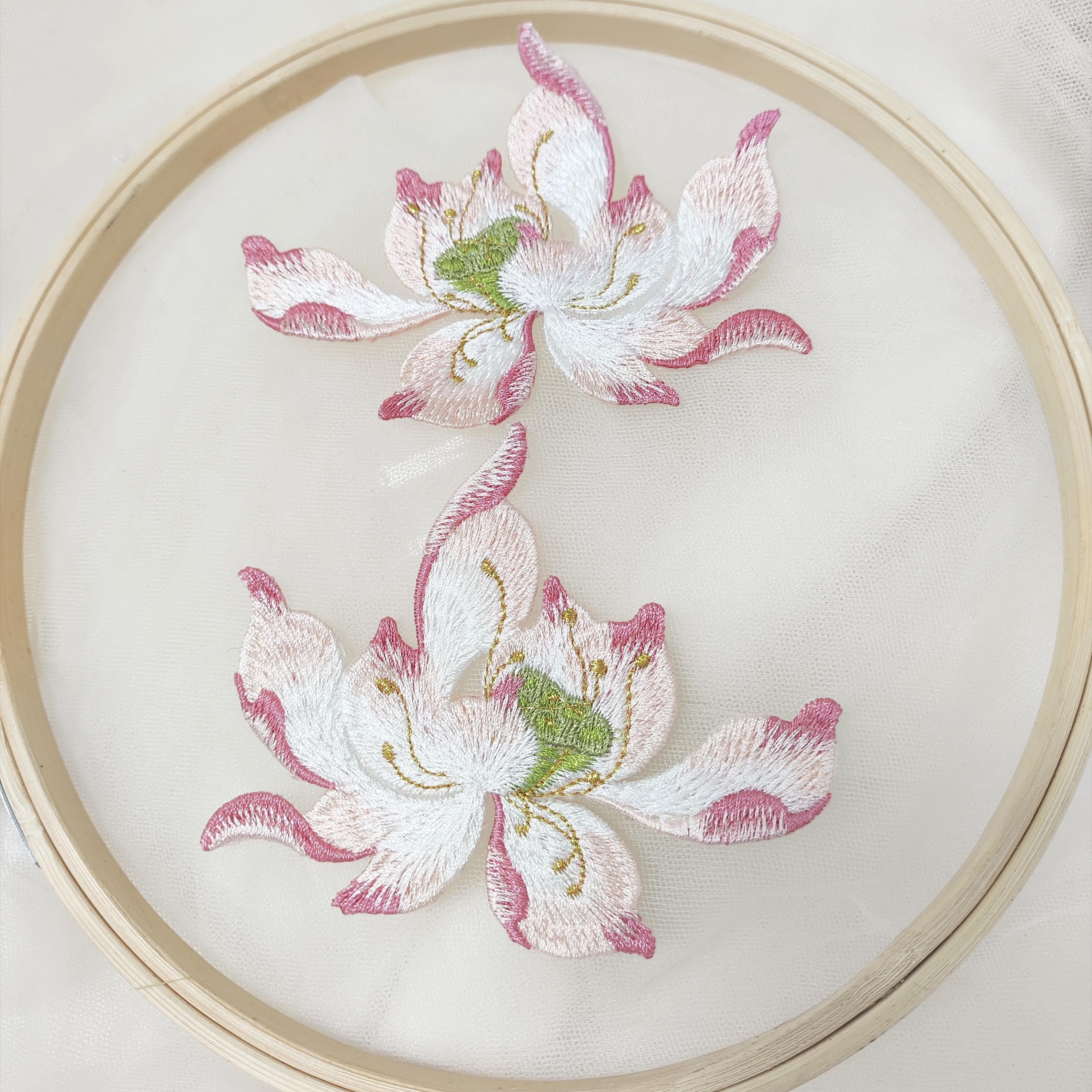 Lace Applique Lotus Flower Embroidery Applique Patches Set Large