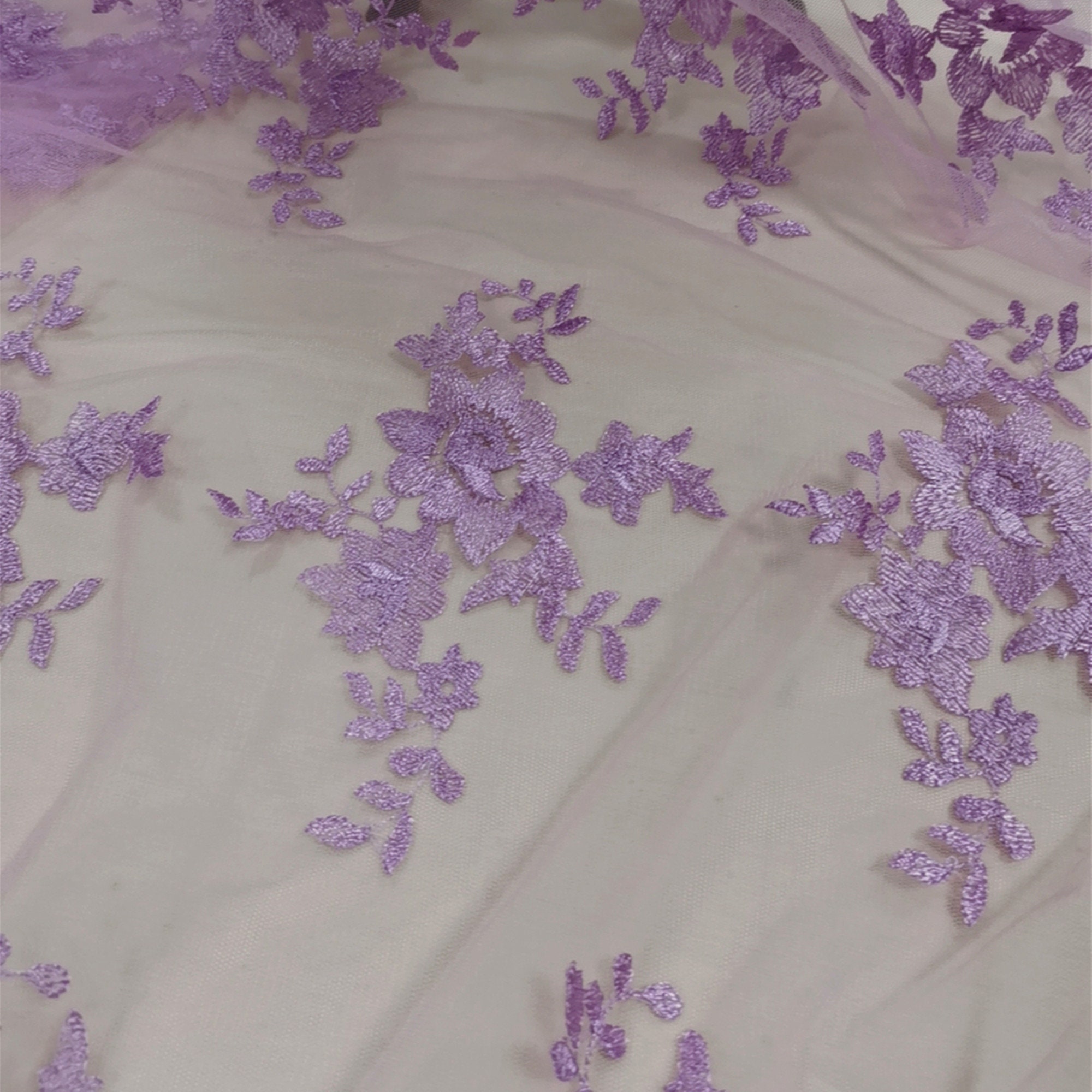 Charming Purple Lace Fabric Violet Floral Embroidery Lace | Etsy