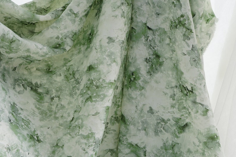 Soft Unique Green Floral Fabric, Soft Unique Flower Print Fabric for Blouse, Summer ...