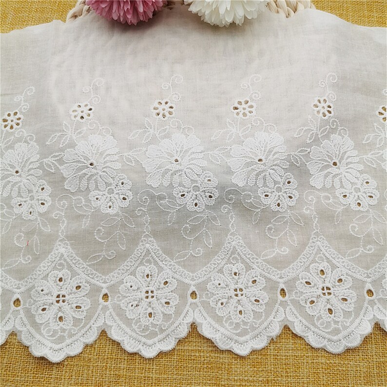 Retro cotton lace trim, off white cotton trim, embroidered floral cotton lace, bridal lace trim, curtain lace, dress edge lace by the yard image 5