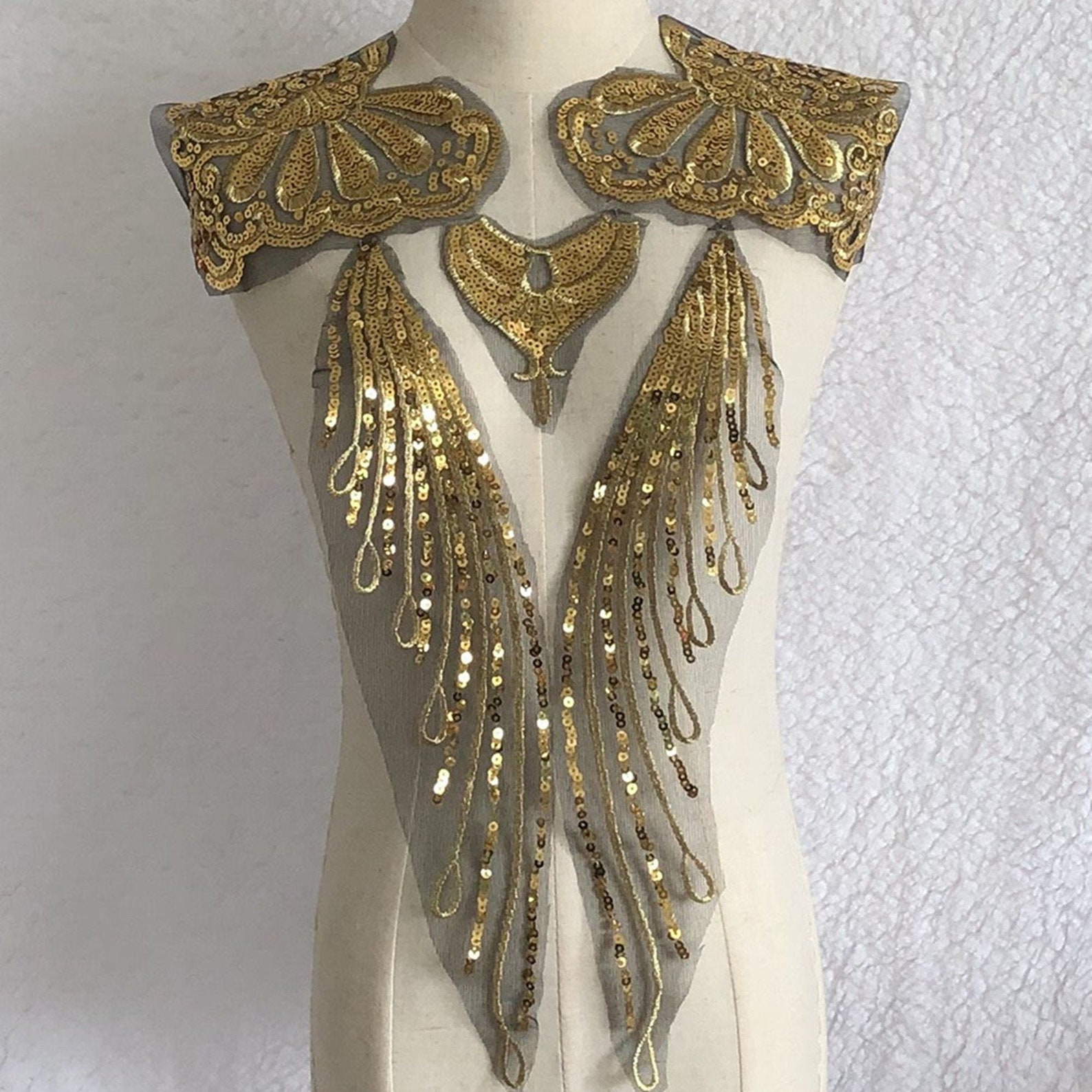 Gold Sequin Lace Applique Bridal Bodice Lace Wedding Dress Etsy