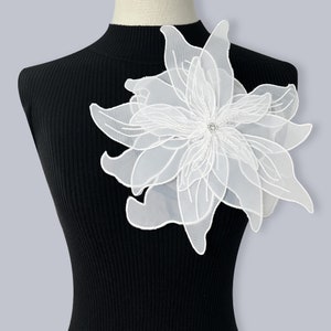 Multi Layers Organza Embroidery Lace Applique, Beaded Applique Patch for Bridal Hair Flowers, Prom Gown, Wedding Dress, Headpiece