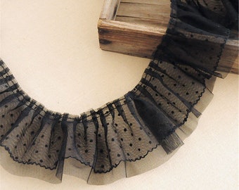 2 Meter Spitzenband Weiß Schwarz Tüll Dot Floral Rüschen Spitzenband Doppelschichtige Plissee Spitzenborte 10 cm Breite