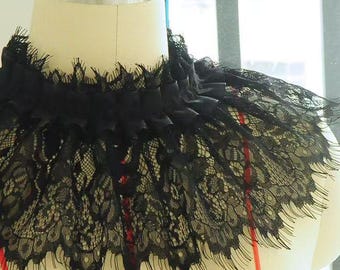 3 Yards, Elegant Black Ruffle Trim, Eyelash Ruffled Lace Trim for Doll Dress, Tutu Dress, Costumes, Party Gown, Collar, Sewing, 14 cm Wide
