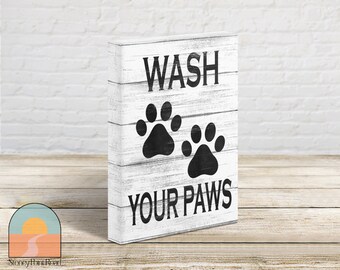 Wash your paws | Bathroom Wall Decor | Rustic Bathroom | Funny Bathroom Signs | Dog Wash | Bathroom Prints | Paw Prints