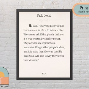 Paulo Coelho Quote Print, Quote Wall Art, Quote Signs, Quote Art, Quote Prints, Book Page Art, Book Page Print, Book Page Wall Art,