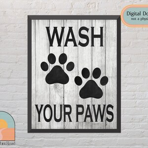 Lava tus patas / Decoración de la pared del baño / Baño rústico / Signo de baño divertido / Huellas de patas