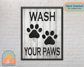 Wash your paws | Bathroom Wall Decor | Rustic Bathroom | Funny Bathroom Sign | Paw Prints