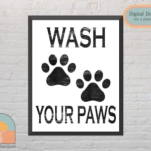 Wash your paws | Bathroom Wall Decor | Rustic Bathroom | Funny Bathroom Sign | Paw Prints