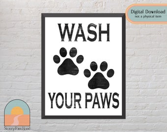 Wash your paws | Bathroom Wall Decor | Rustic Bathroom | Funny Bathroom Sign | Paw Prints