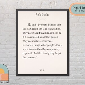 Paulo Coelho Quote Print, Quote Wall Art, Quote Signs, Quote Art, Quote Prints, Book Page Art, Book Page Print, Book Page Wall Art,