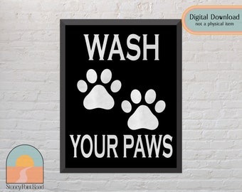 Wash your paws | Bathroom Wall Decor | Minimal Bathroom Wall Art | Funny Bathroom Sign | Paw Prints