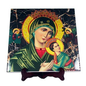 Christian icon - Our Lady of Perpetual Help - Virgin Mary icon on ceramic tile - Virgin Mary art - christian art LIMITED EDITION rhinestones