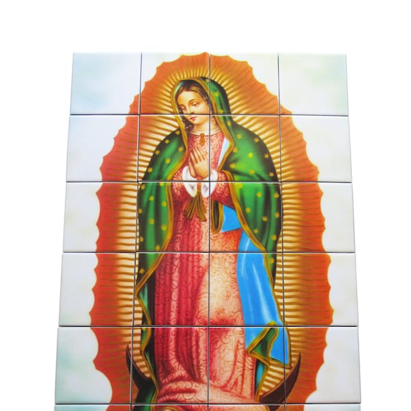 Religious wall art - Virgin of Guadalupe - religious tile mural - religious wall decor handmade in Italy suitable indoor outdoor, Our Lady