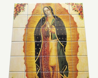Catholic wall art - Our Lady of Guadalupe - Virgin Mary wall art - ceramic tile mural - religious wall art - catholic decor - catholic art