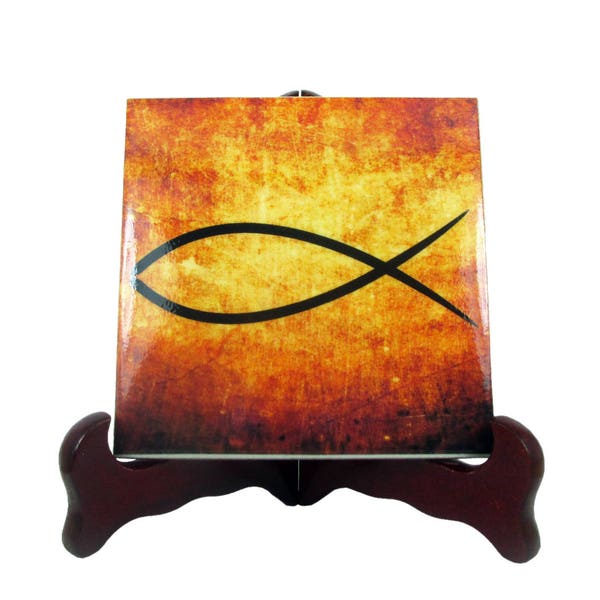 Christian gifts - Ichthus - Ichtus - Ichthys - Christian wall plaque ceramic tile - christian decor, Jesus symbol, Jesus fish, religious art