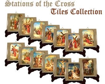 Via Crucis - Stations of the Cross ceramic tiles collection - religious art - catholic crafts - catholic cross 2 sizes available - holy art