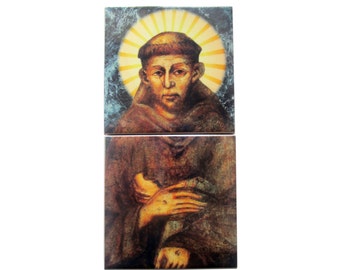 Catholic saints - Saint Francis of Assisi - religious gifts - ceramic and wood religious icon handmade in Italy - St Francis - catholic art