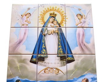 Catholic wall art - Our Lady of Charity of El Cobre - religious tile mural - perfect for prayer room or as home altar Virgin Mary wall art