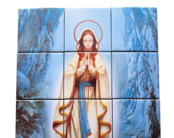 Our Lady of Lourdes - collectible mosaic - tile mural - LIMITED EDITION - religious wall art, catholic wall art - Virgin of Lourdes tile art