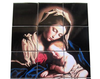 Religious wall decor - Madonna and Child - tile mural - catholic home decor - a perfect gift for a catholic friend - Virgin Mary wall art