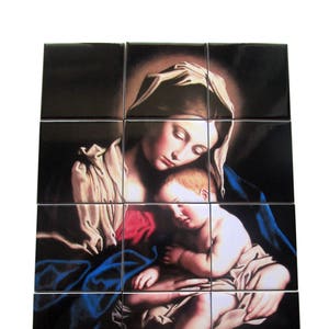 Religious wall decor Madonna and Child tile mural catholic home decor a perfect gift for a catholic friend Virgin Mary wall art image 1