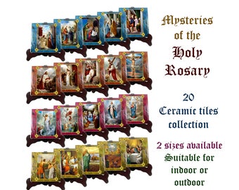 Religious gifts - The Mysteries of the Holy Rosary - 15 or 20 tiles collection, 2 sizes available, virgin mary, catholic rosary, prayer room