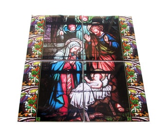 Murale in piastrelle di ceramica raffigurante la Natività di Gesù - Decorazione murale natalizia cattolica