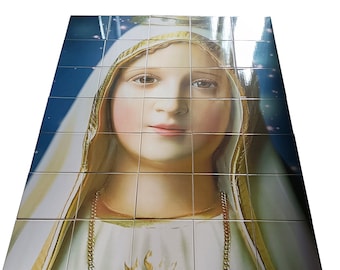 Our Lady of Fatima - Religious tile mural handmade in Italy - Blessed Virgin Mary - Two sizes available - Catholic gifts - Religious art