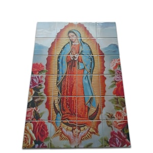 Catholic wall art - Our Lady of Guadalupe - religious tile mural - religious wall decor made in Italy suitable indoor outdoor, Virgin Mary