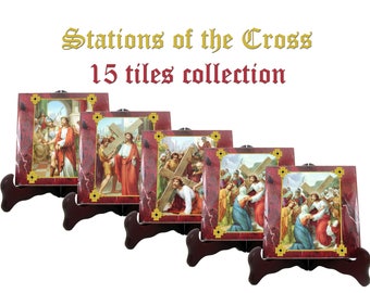 Stations of the Cross 15 tiles collection 2 SIZES AVAILABLE catholic gift religious gift jesus virgin mary christian wall art via crucis