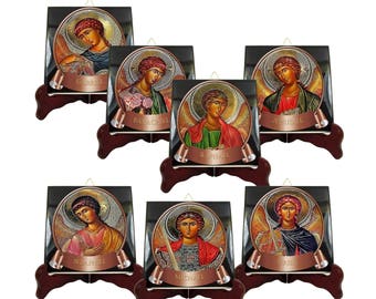 The Seven Archangels collectible icons on tiles serie - 7 Archangels - handmade - Michael Raphael Gabriel Uriel Barachiel Jehudiel Selaphiel