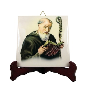Saint Benedict of Nursia collectible ceramic tile - St Benedict - catholic icon - religious gift handmade in Italy - christian wall art