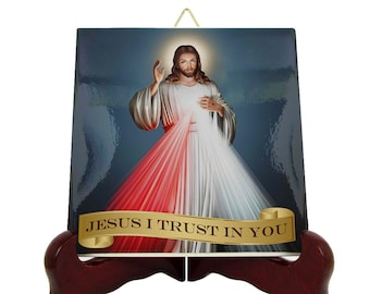 Divine Mercy Jesus - religious icon on tile - Merciful Jesus - catholic gifts - catholic icons - Jesus Christ - Misericordia - Holy Art