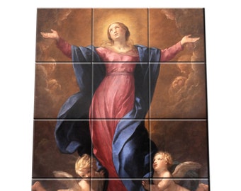 Catholic wall art - The Assumption of the Virgin - Tile Mural Handmade in Italy - Religious Wall Art - Virgin Mary Wall Decor - Holy Art