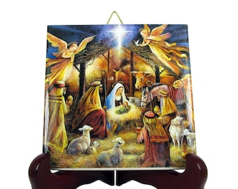 Religious gifts - Nativity of Jesus, Holy Family, collectible ceramic tile, Christmas gift, handmade in Italy, catholic gift, religious gift