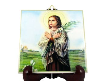 Saint Maria Goretti catholic favor art gift idea catholic saints religious ceramic tile handmade in Italy