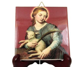 Saint Agnes of Rome - St Agnes icon on tile handmade in Italy - catholic saints serie - St Agnes art - patron saint of gardeners
