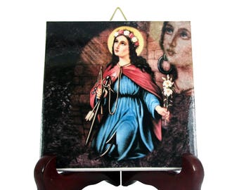 Saint Philomena of Rome - icon on ceramic tile - St Philomena icon - catholic saints serie - saints art