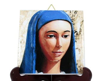 Our Lady of Kibeho, Blessed Virgin Mary Art - Italian pottery, collectible ceramic tile, Virgin of Kibeho, Black Madonna, Our Lady of Africa