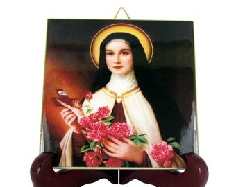 St Therese of Lisieux - St Therese icon on ceramic tile - the Little Flower - St Therese print - Saint Thérèse of the Child Jesus