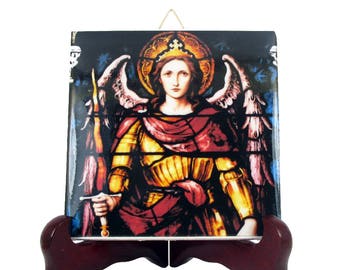 St Michael the Archangel - handmade St Michael icon on tile - Saint Michael Archangel - St Michael art - Saint Michael icon - angels art