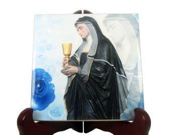 Catholic Saints - Saint Gertrude the Great icon on tile - Saint Gertrude of Helfta - St Gertrude icon art