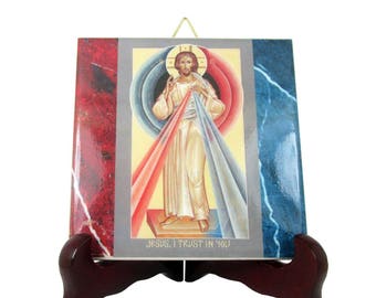 Christian gifts - Jesus Christ of Divine Mercy - Christian icon on ceramic tile - Jesus art - Jesus wall art - Jesus wall decor